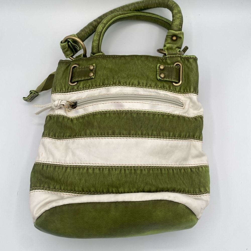 John Romaine green and white striped handbag - Picture 3 of 7